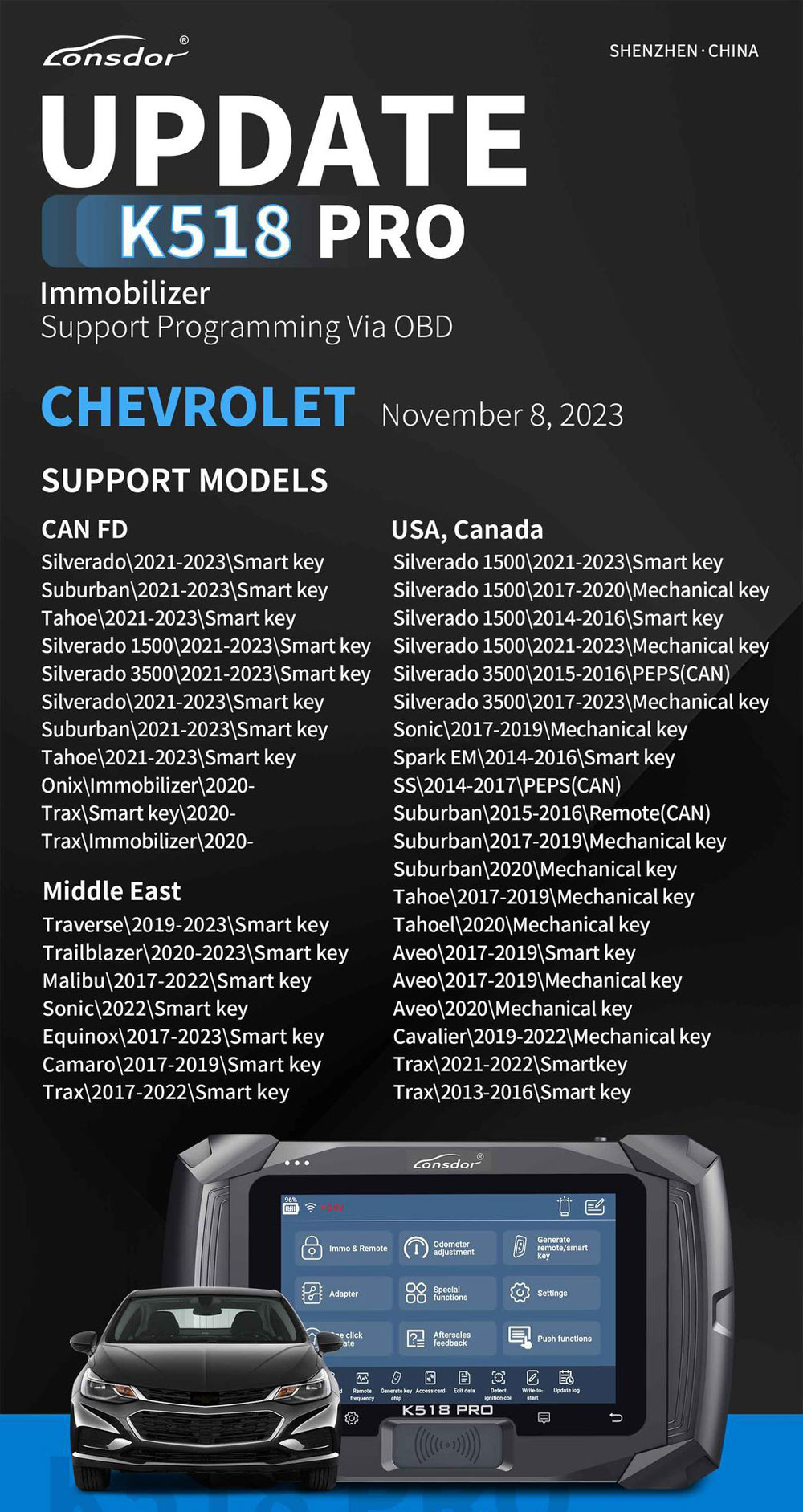 Grand Update about CHEVROLET for K518 Pro 