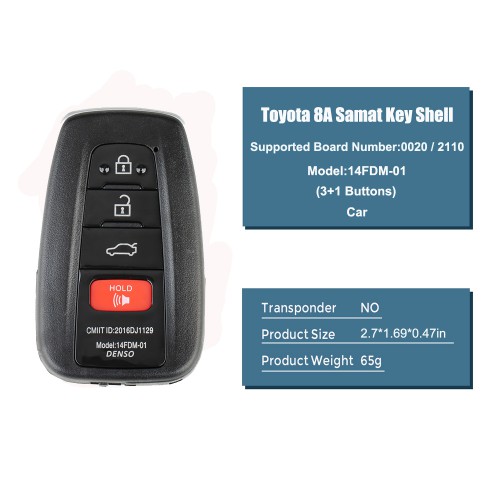 Lonsdor 8A/0020/2110 Toyota Smart Key Shell 1732 Type 3+1 Buttons with logo 5pcs/lot